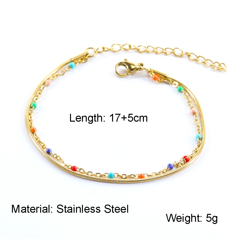 Bohemian Style Two-Layer Rainbow Beaded Bracelet Colorful Rice Beads Adjustable Bracelet For Women  Friends Gifts