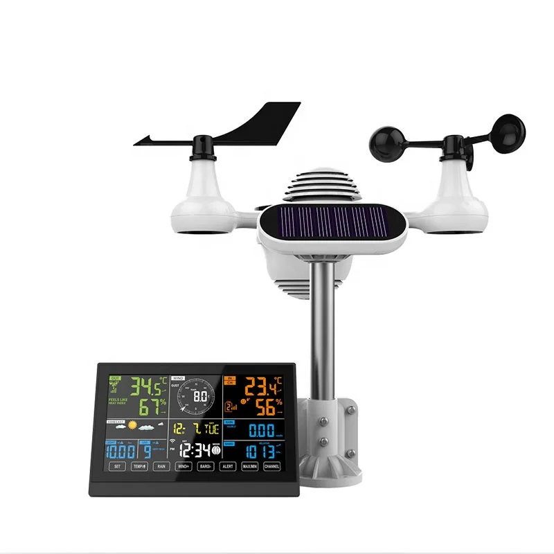 Высококачественная Профессиональная беспроводная метеостанция 7 в 1, Ветроуказатель/УФ-индикатор, солнечная панель, Погодная станция, Wi-Fi