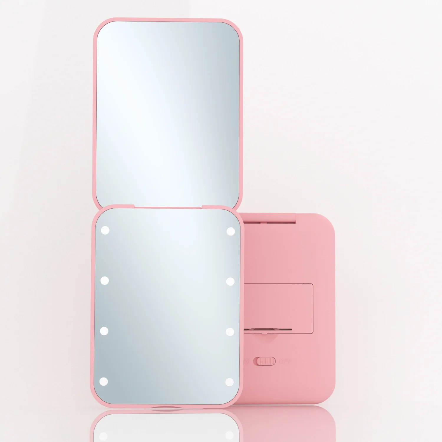 LED Makeup Battery Model 2 Times Magnification Double-Sided Mirror Portable Handheld Folding Cosmetic Mirror with 8 Lamp Beads