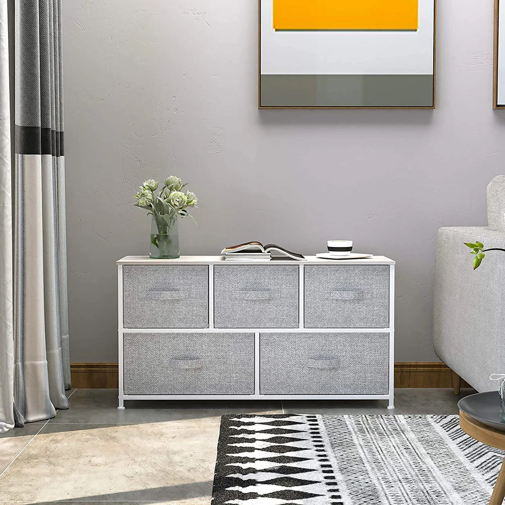 Fabric metal frame light gray clothes cabinet for living room