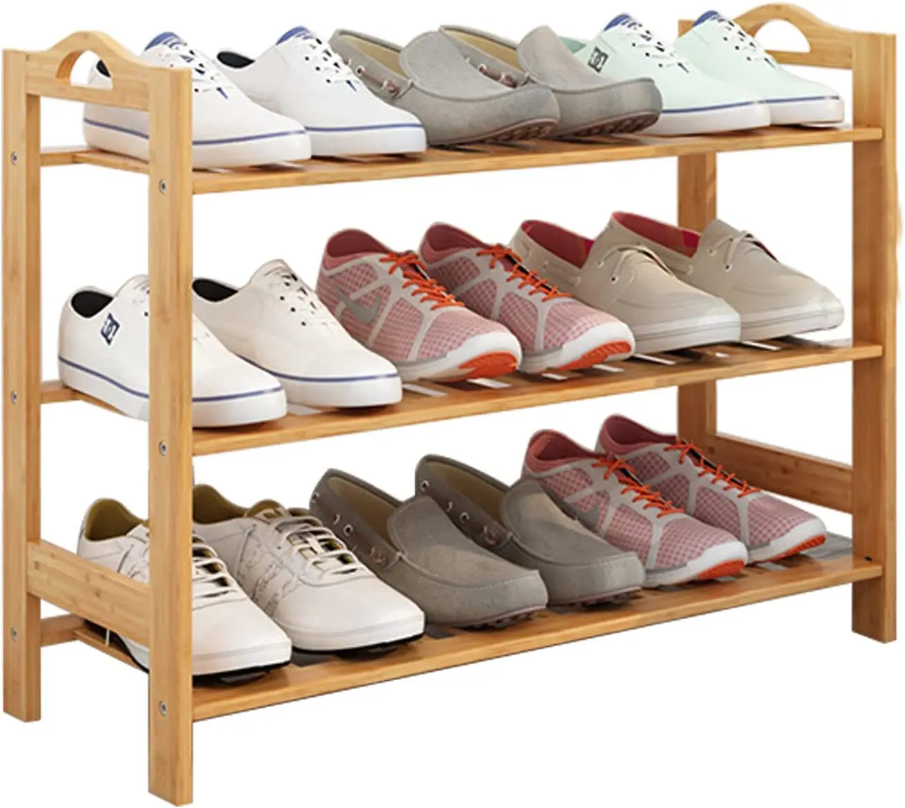 3-Tier Free Standing Shoe Racks, Practical Storage Shelves, Free Standing Shoe Racks for Bedroom Hallway Closets (Bamboo Strips)