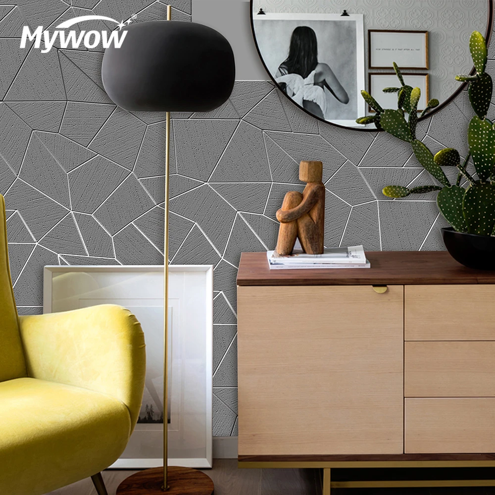 MyWow Home Wall Paper 3d Metallic Wallpaper Raised Screen Printed Pvc Metallic Wallpaper With Foil Lamination