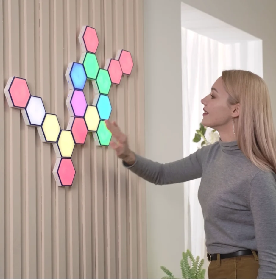 Indoor Nordic Custom Modern mini Designer Up and Down Touch Hexagonal Lighting Touch LED Wall Lamp Decor Tiles For Home Bedroom