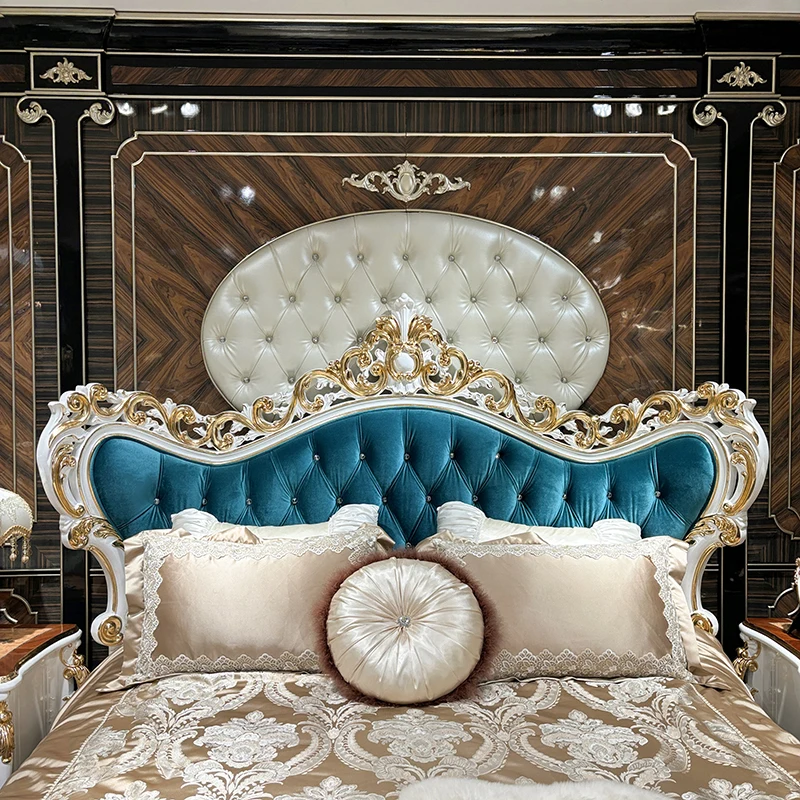 MO LAN French cloth luxury master bedroom 1.8m double bed group European neoclassical white solid wood carved princess queen bed