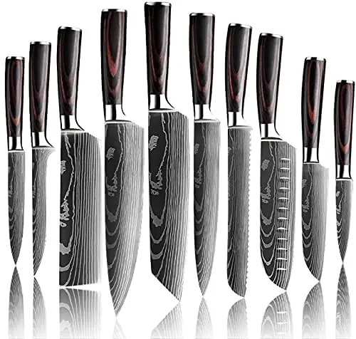 Japanese style Wooden Handle Stainless Steel 8pcs damascus steak santok chef modern knives kitchen knife set