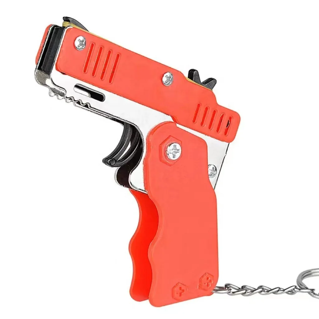 Interesting Toys Mini Metal Folding 6 Shot Rubber Band Gun with Keychain