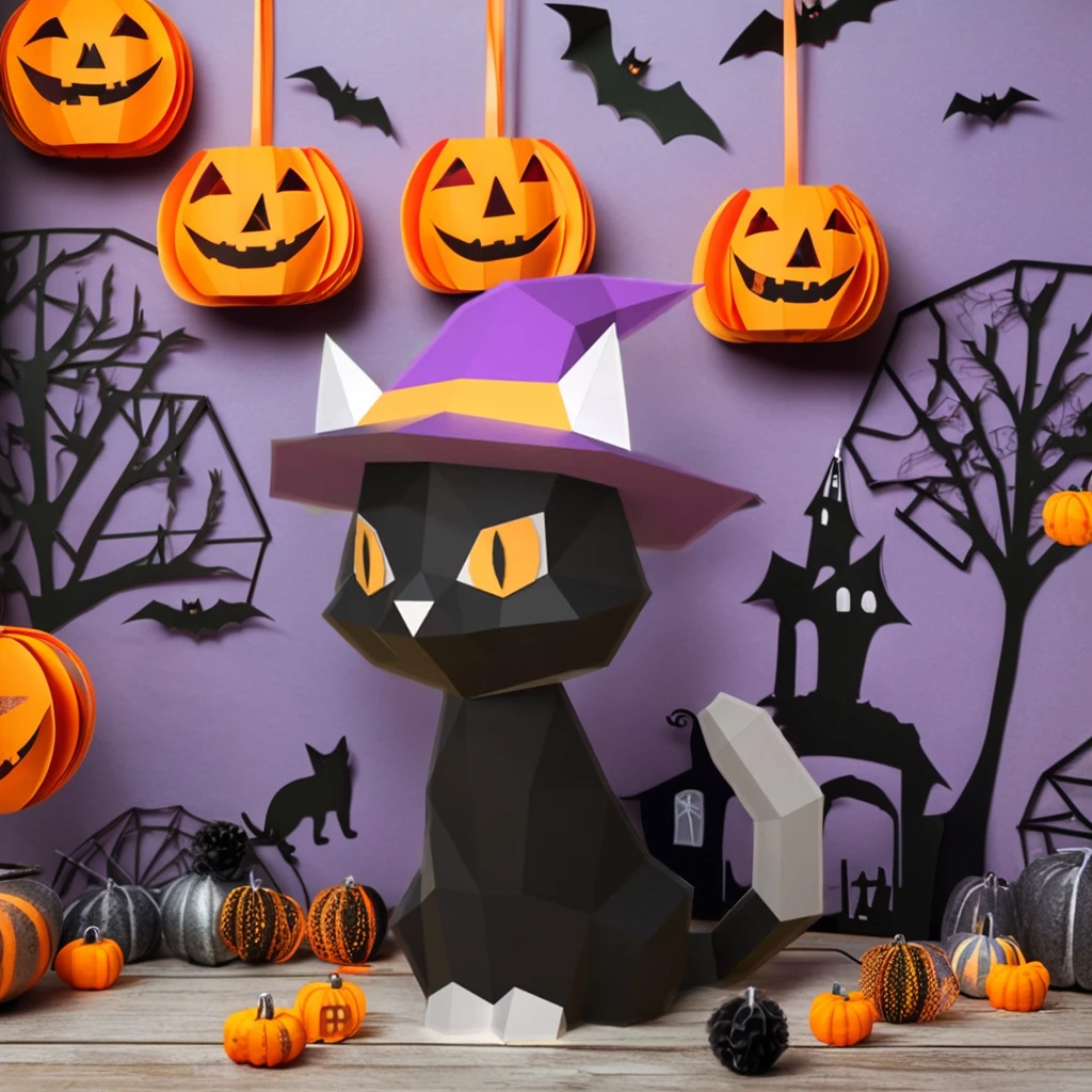 All Saints Black Cat, 3D origami paper home decoration, living room, educational hobby, holiday party, DIY origami paper crafts