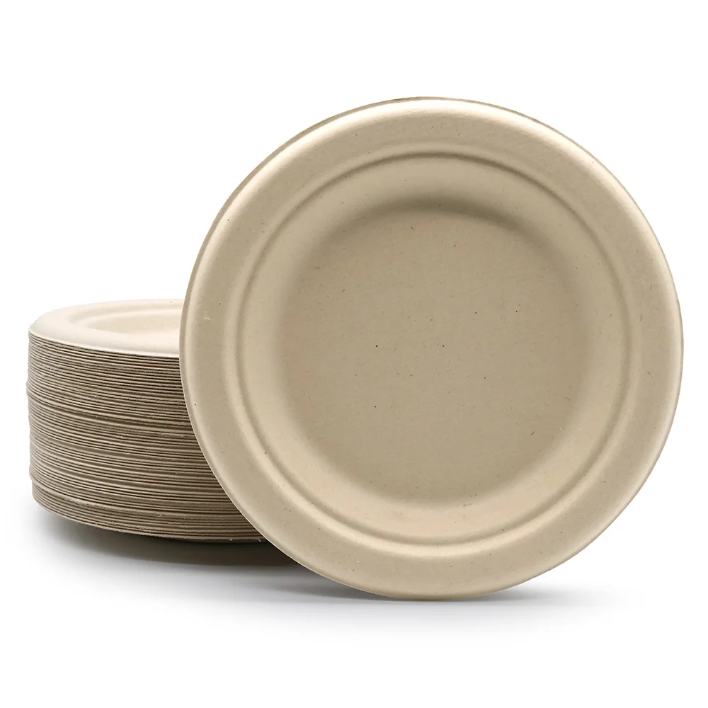 7 Inch 100% Biodegradable & Compostable bagasse disposable paper plates for wedding