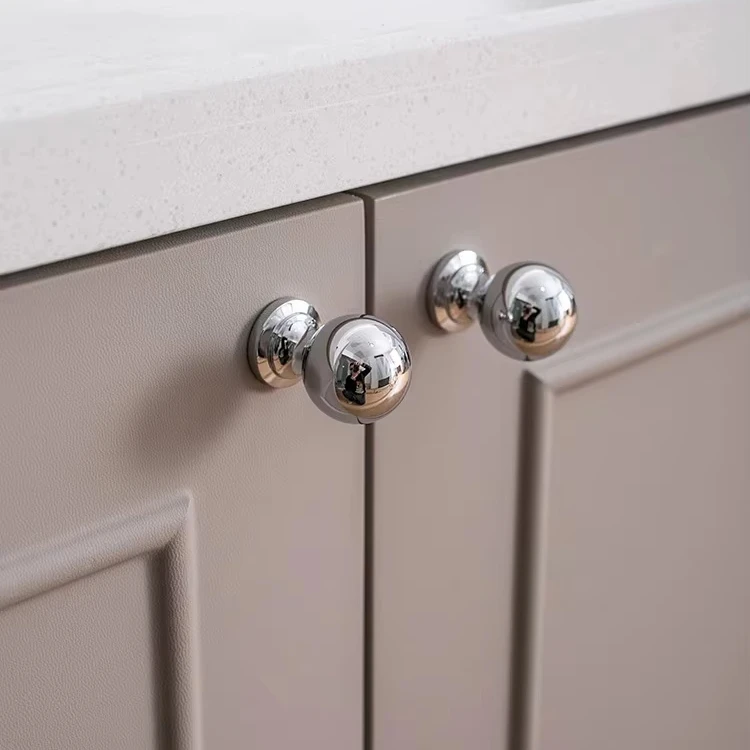 Brass Drawer Round Knobs Chrome Bright Silver Modern Minimalist Dresser Furniture Handle Single Hole Ball Kitchen Cabinet Pulls