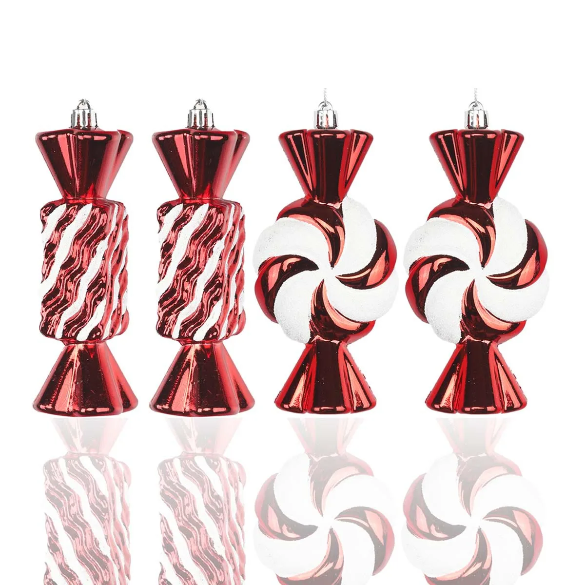 Hanging Glitter Candy Ornaments Christmas Tree Candy Peppermint Ornaments with Golden Ropes for Xmas Party Home Decorations