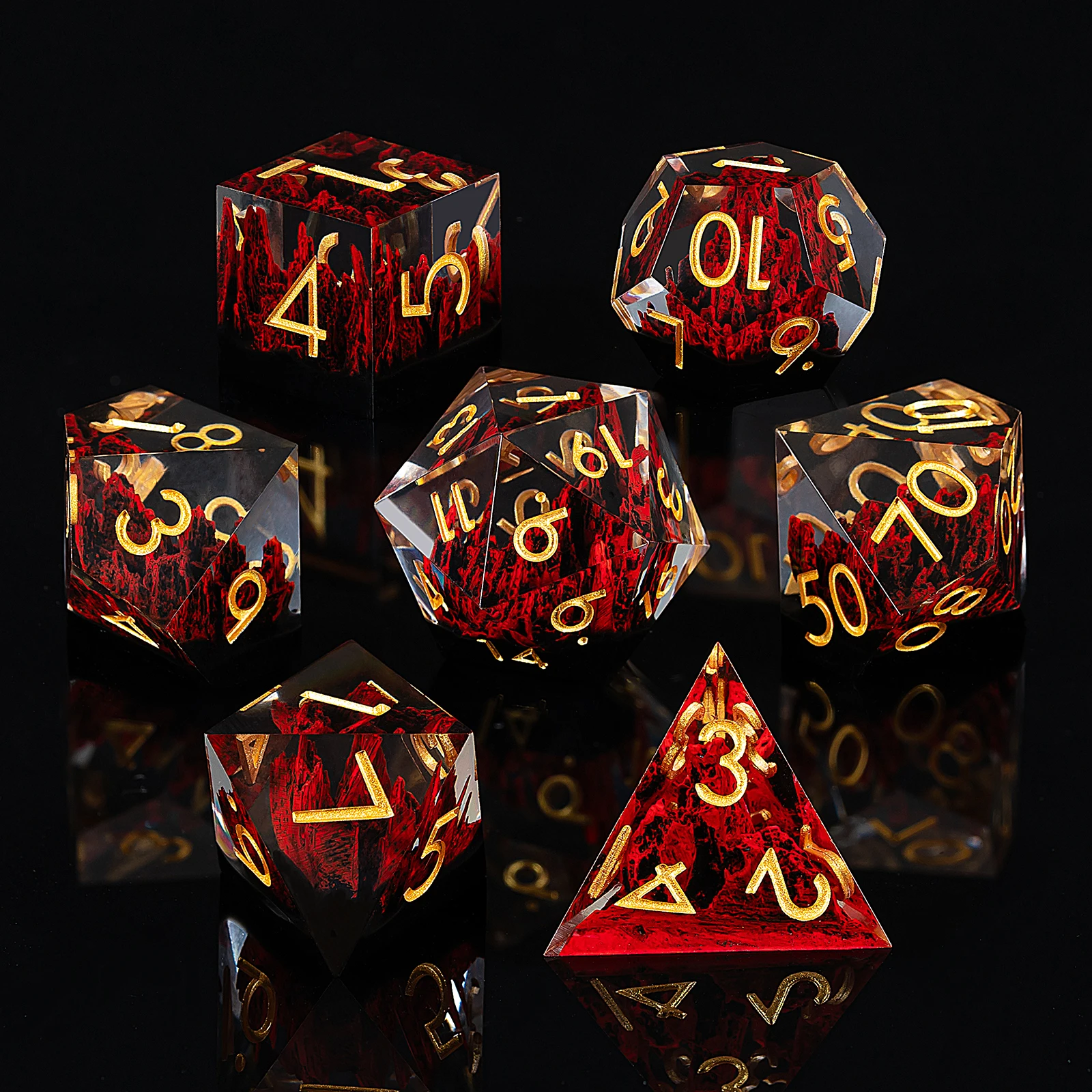 Beautiful Mountain Stone Inside Polyhedral Dice Sharp Edge Resin Dice Set For Dnd Game