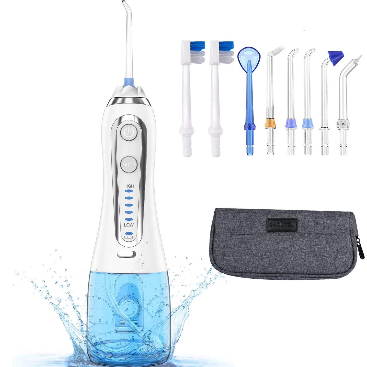 H2ofloss Water Flosser Portable Dental Oral Irrigator with 5 Modes,8 Nozzles