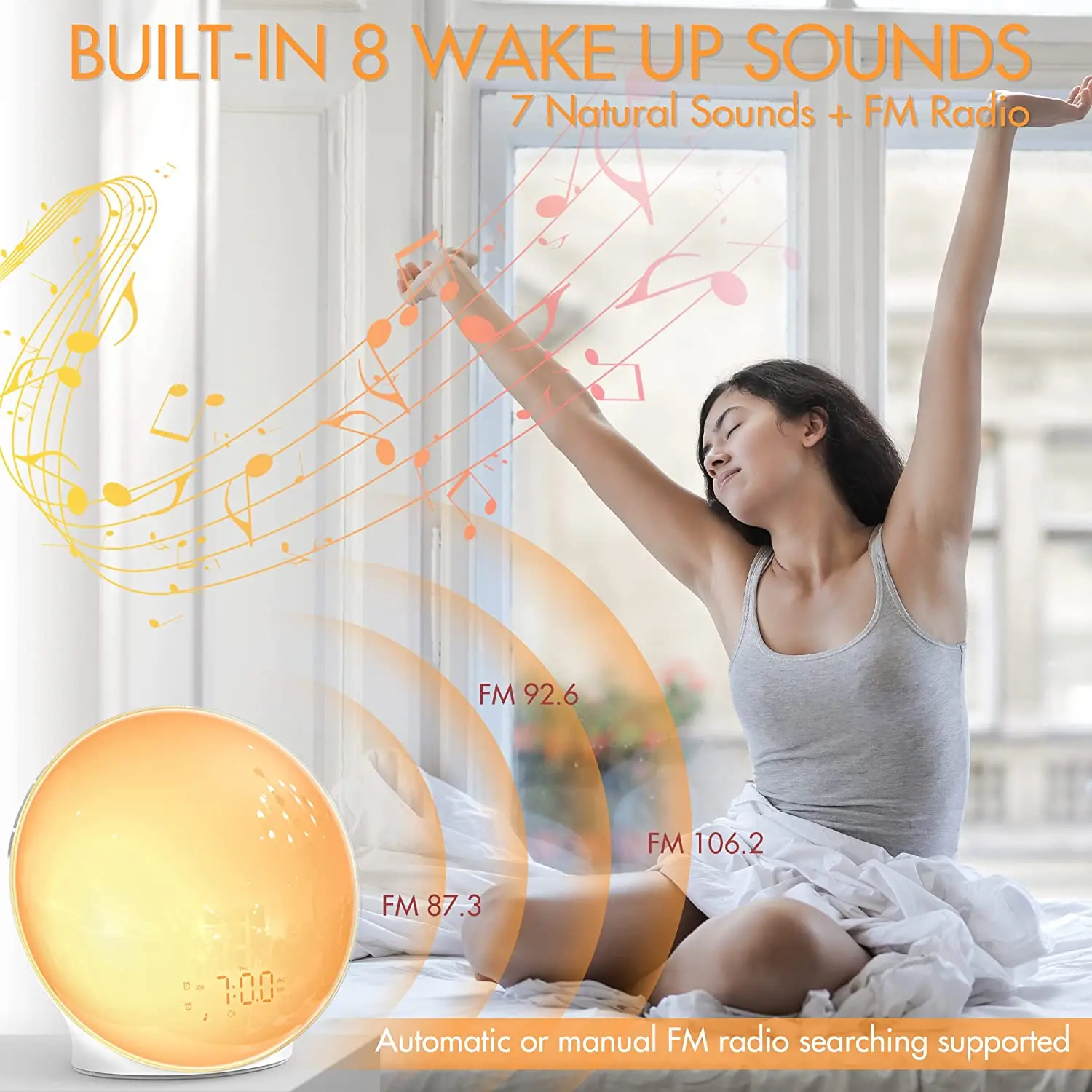 Smart Alarm Clock Sleeping Sunrise Trainer Clock Simulative Sunset Sleep Full Screen Trainer Wake Up Night Light