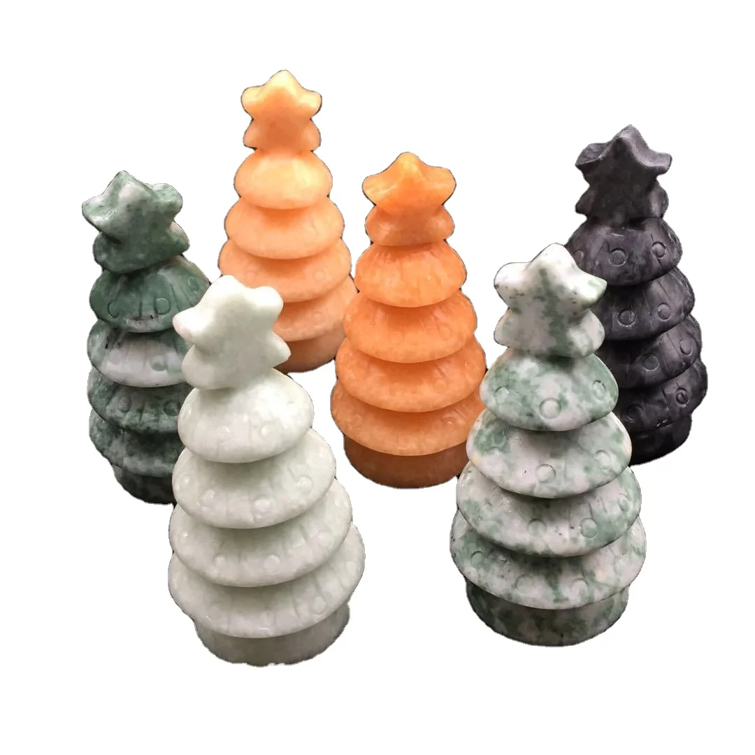 
Wholesale High Quality Natural Quartz Crystal Carved Healing Christmas Tree for Decorate Gifts 