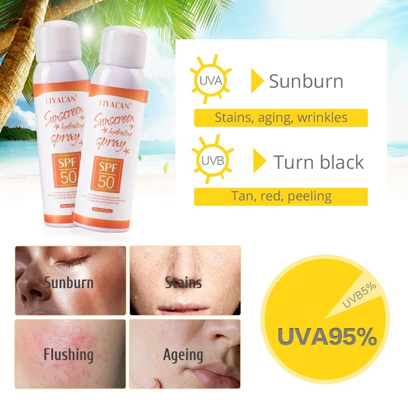 Оптовая продажа Sunblock Spf50 увлажняющий солнцезащитный спрей для лица стойкий органический Солнцезащитный тела