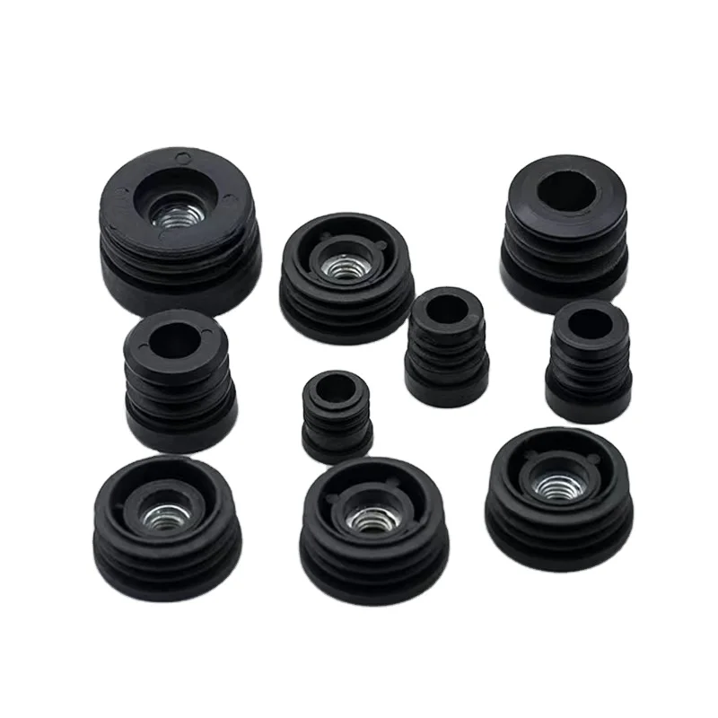 Round Plastic Pipe Plugs With M6 M8 M10 Nut Hole Black Pipe Cover Furniture Leg Feet Tube Blanking End Inserts Caps