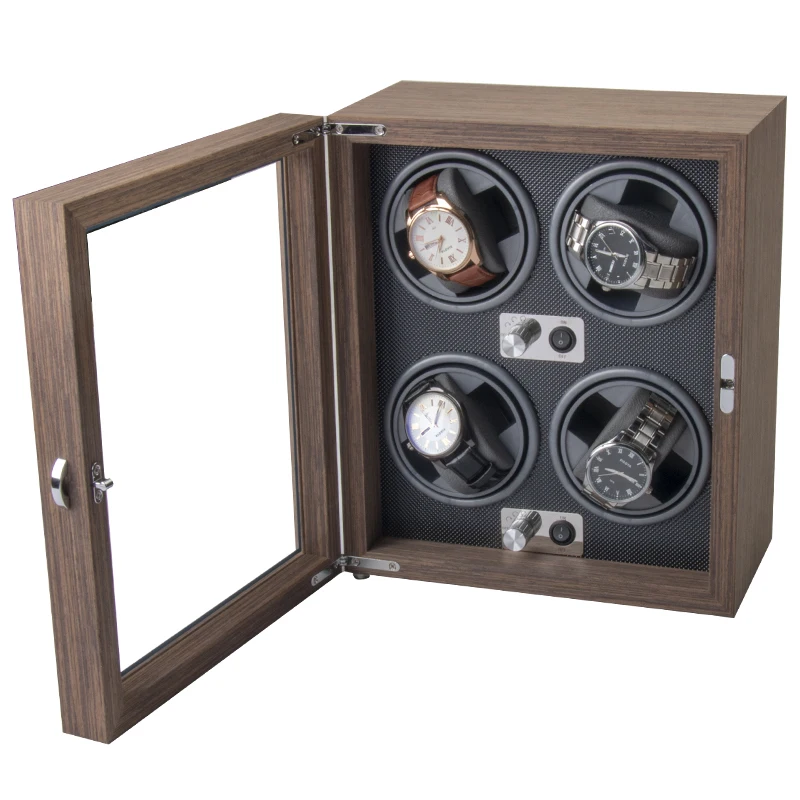 High End In Stock Wood Rotating Watch Winder 4 Orbit Watch Box Custom