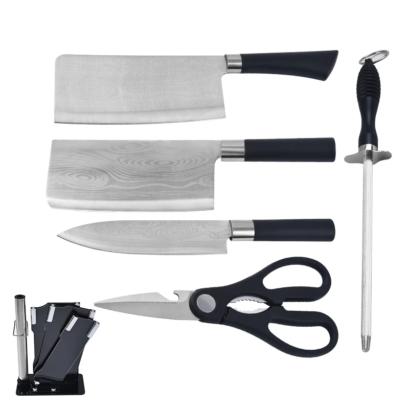 Высококачественный набор кухонных ножей, профессиональная точилка для мяса, ножницы, стальной нож