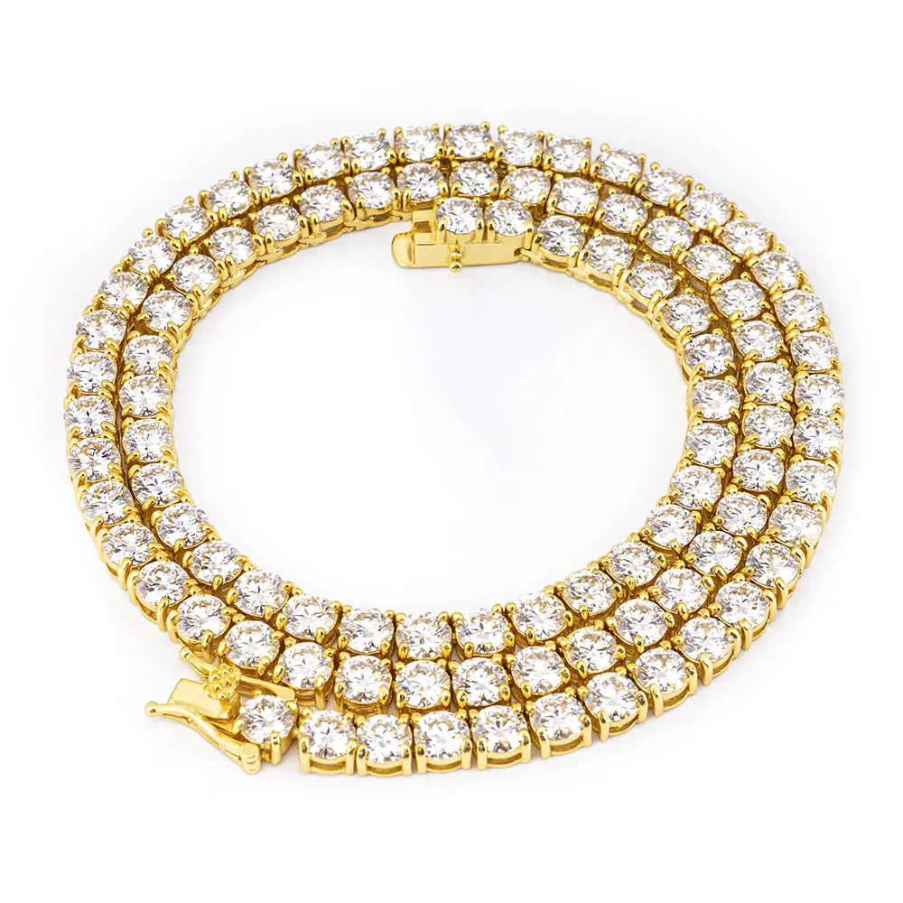 Wholesale Solid 925 Sterling Silver Tennis Link Chain Bracelet Necklace 3mm-6mm Lab Grown ZIRCON Diamond 18K Gold Plated