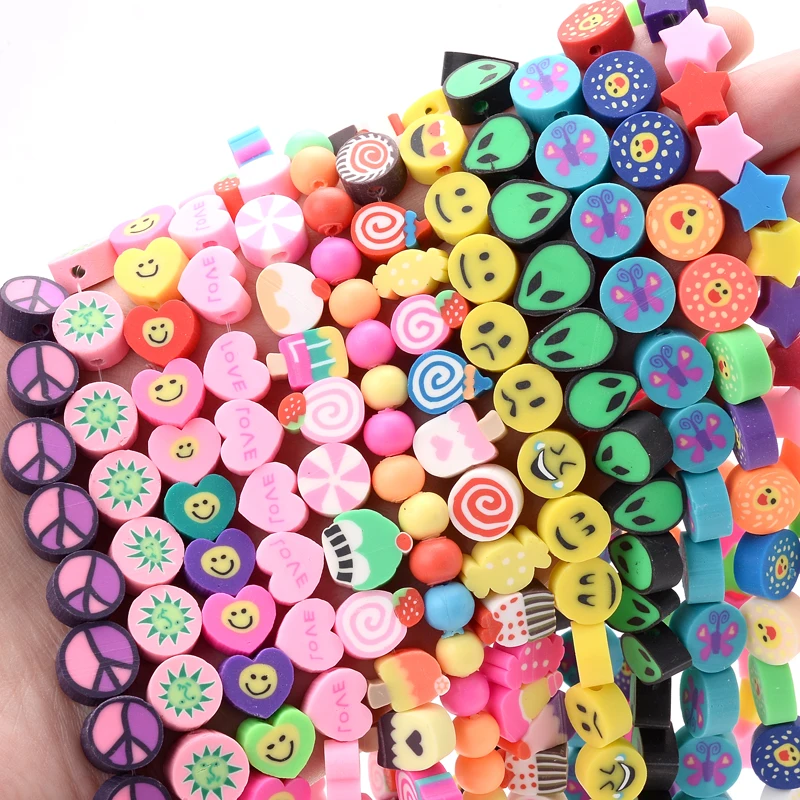 New Style Clay Beads Approx 40Pcs 10mm Animal Flat Round Loose Handmade Polymer Spacer Bead for Jewelry Making Necklace Bracelet