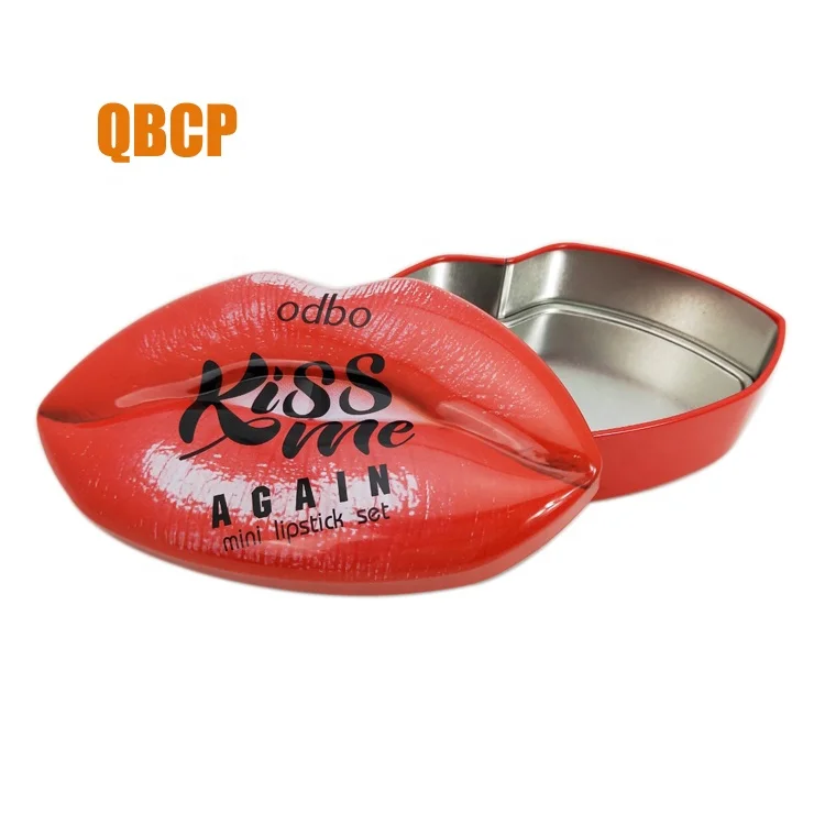 customized cosmetic lip shape tin box