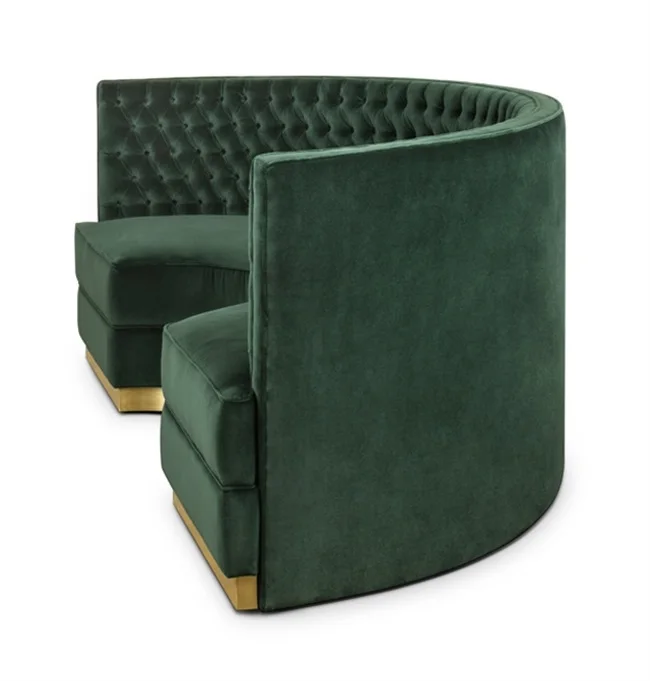 Restaurant sofa Booth Green Round Sofa Button Tufted Inner Back Class Luxury Velvet Restaurant Booth Seating
