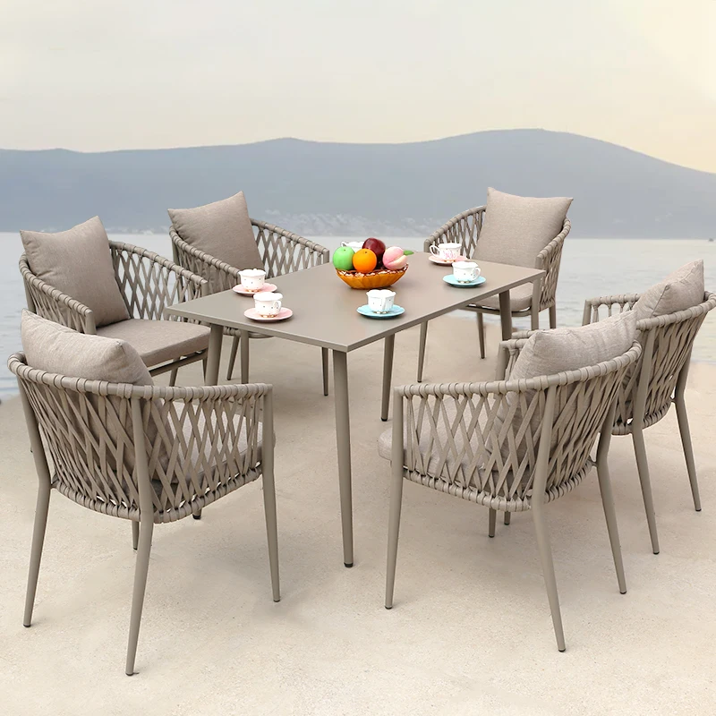 Juecheng Garden Patio Furniture Woven Webbing Dining Outdoor Chairs Outdoor Table And Chairs Set For Cafe And Restaurants