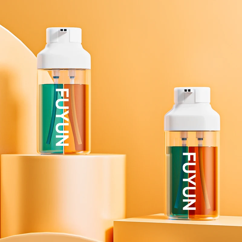 Fuyun, оптовая продажа, Новые 200 мл, 500 мл, пустая двойная трубка, двойная камера 2 в 1, бутылка для лосьона, пластиковая косметическая бутылка для шампуня