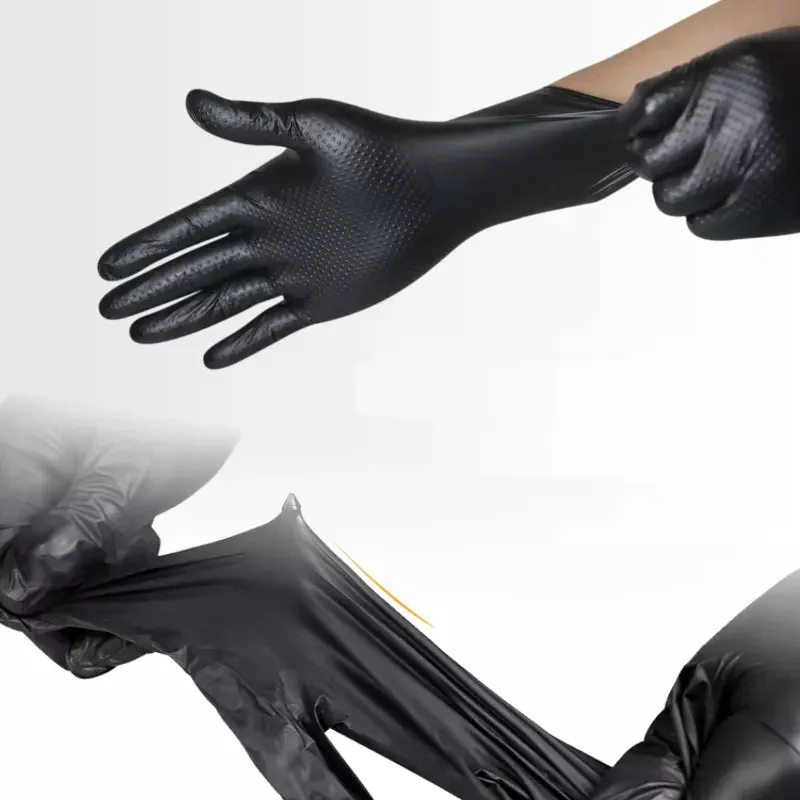 Automobile industrial black nitrile vinyl blending garage duty car repair use single layer 8 mil Black Orange mechanical gloves