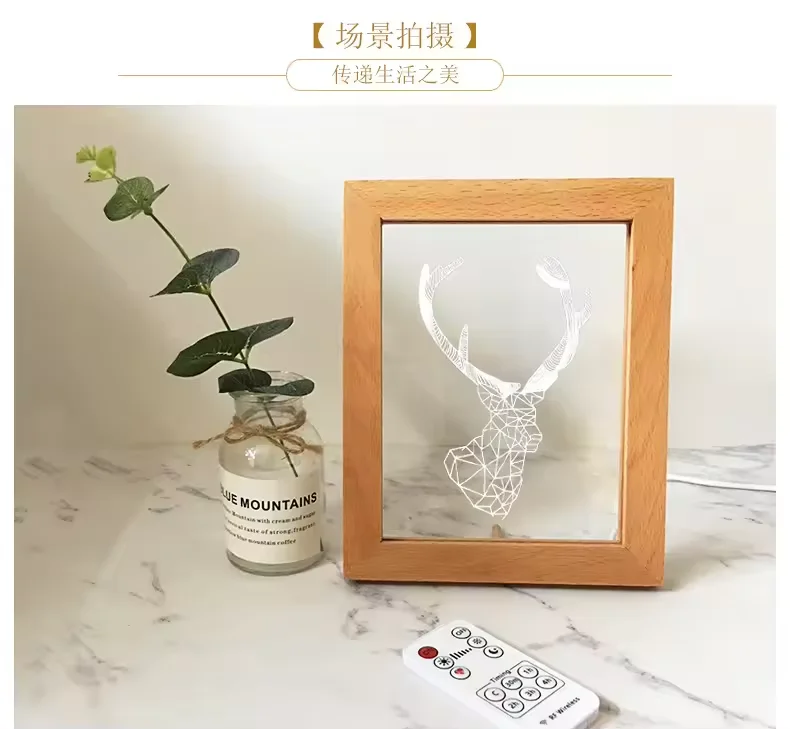 Оптовая продажа деревянная фоторамка для гостиной спальни ночник из бука светодиодная
