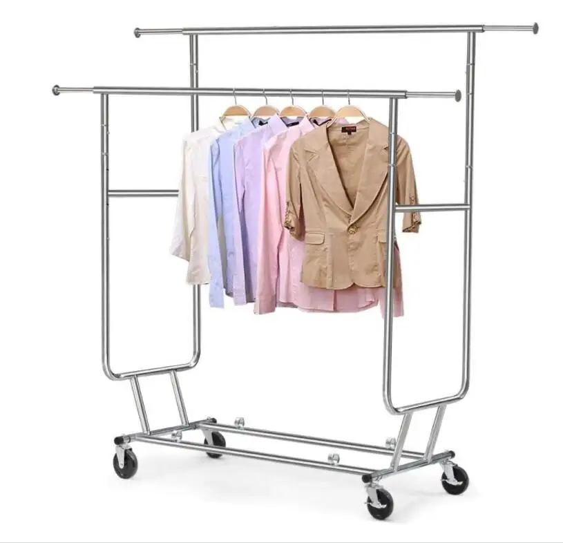 Commercial Clothing Garment Rack Rolling Collapsible Rack Hanger Holder Heavy Duty Metal Double Rail Clothes Rack