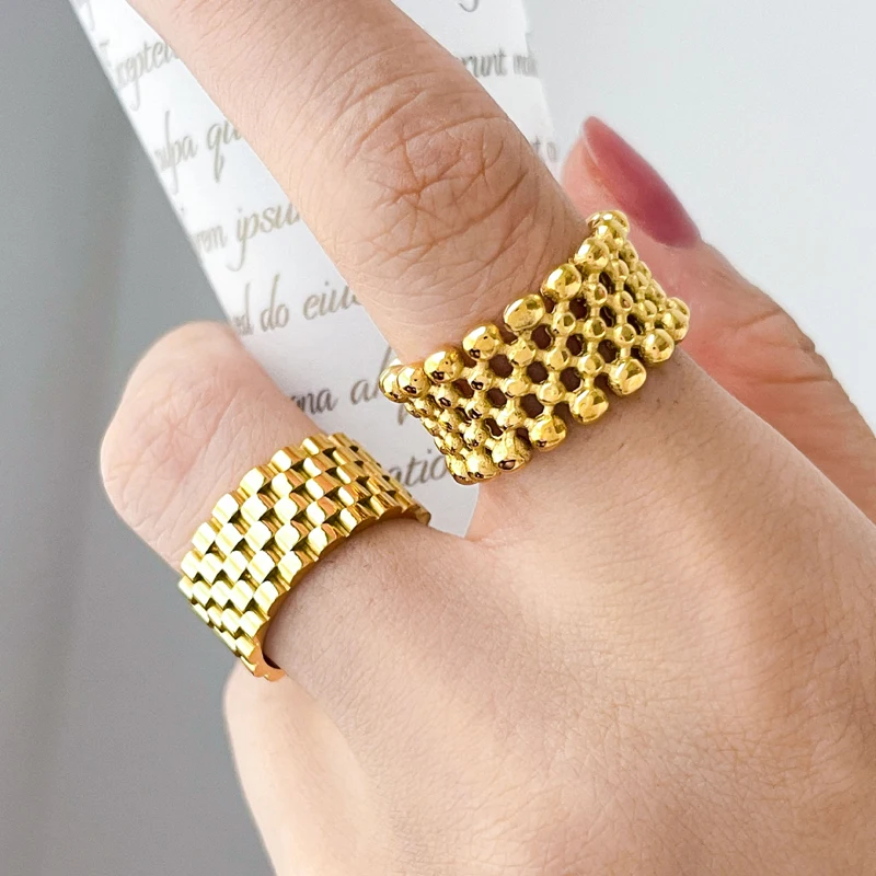 Stainless Steel Timepiece Rings Waterproof Jewellery 18K Gold Plated Jewelry for Women bague de mariage en or pur pour couple