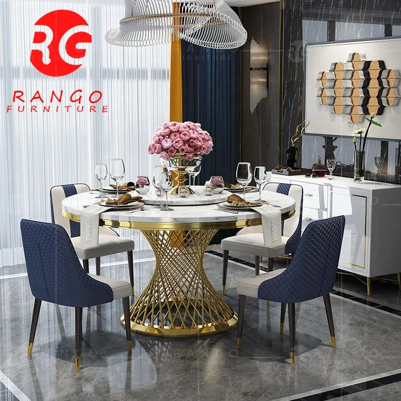 Gold and rose gold metal legs marble top kitchen table dining table round table for 6 people