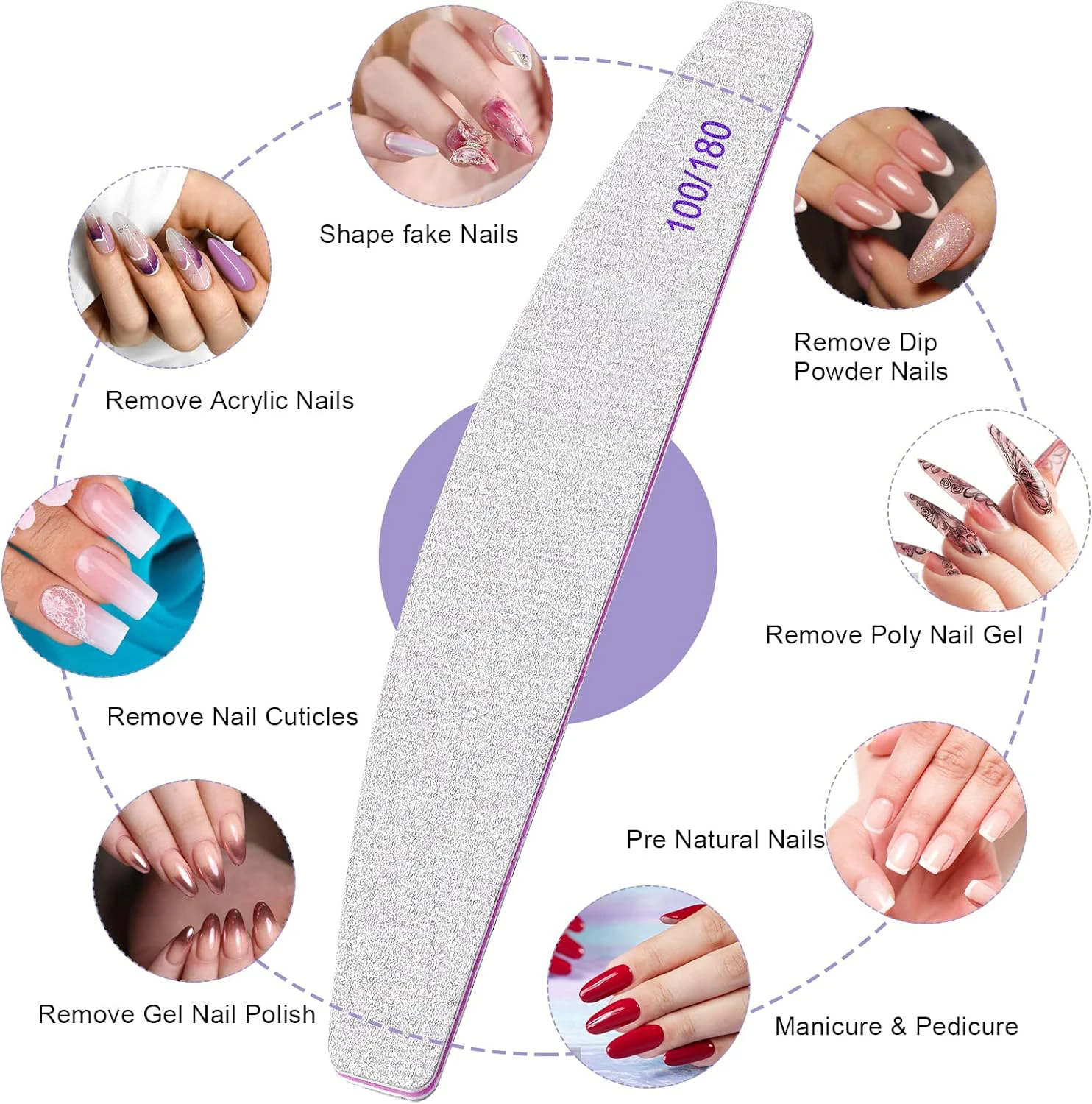 Reusable Zebra Nail File Emery Board 100/180 Grit Nail Styling Tools Half Moon Nail Files