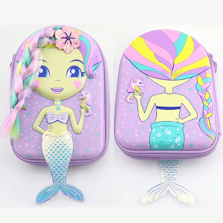 Printing sublimation kids pencil pouch case 3D eva hardtop pencil box with cartoon mermaid girl