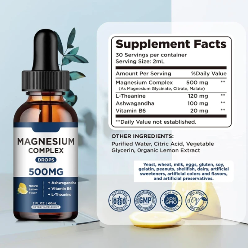 OEM Magnesium complex Liquid Drops  hot selling All-Natural Whole Food Supplement with Vitamins & Antioxidants Magnesium drop