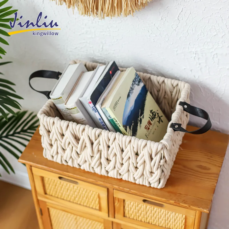 Soft cotton rope storage basket with iron frame home decoration basket for sorting sundries books clothes storage baskets