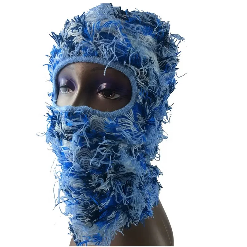 New Full Face Cover One Hole Storm Distressed Balaclava Designer Knit Hat Grassy Beanie Winter Ski Mask