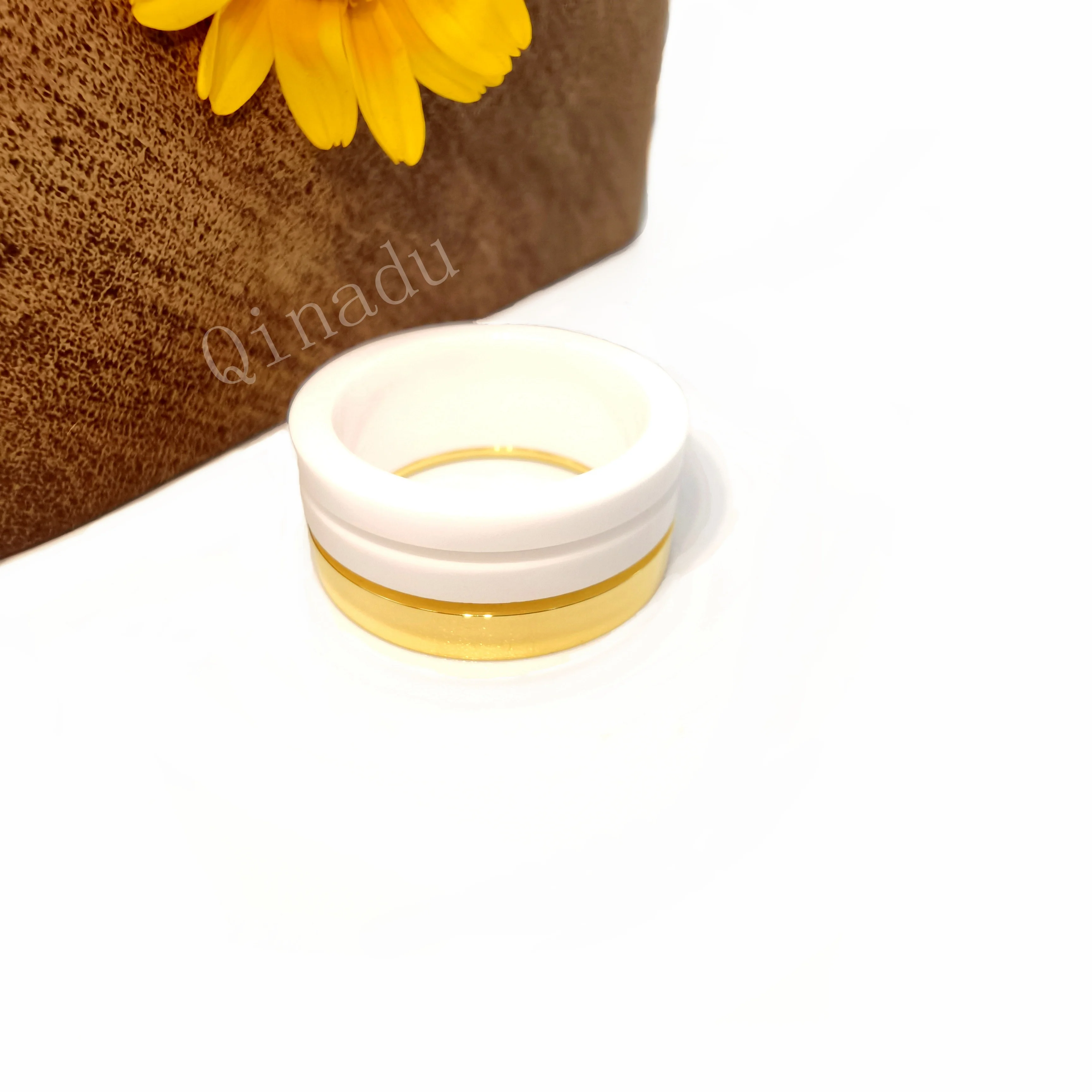 2023 Valentine 18k Gold Plated Wedding Ring for Men Eternity Band Ring Reinforced Ceramic Stainless Steel Jewelry