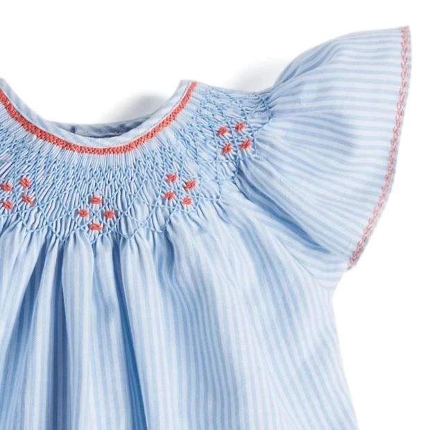 
High Quality Baby Light Blue Handsmocked Cotton Romper 