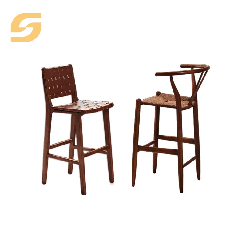 SUNLINK Foshan Factory Luxury Hotel Banquet Synthetic Leather Ash Wooden High Counter Bar Stool Chair