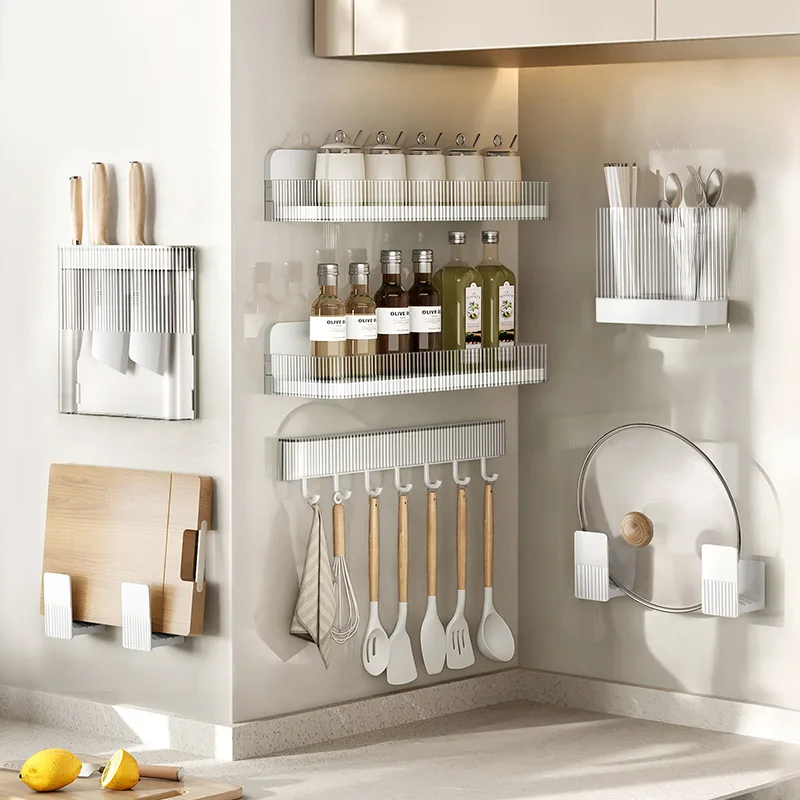 2024 High Quality Kitchen Ware Set Plastic Storage Box Wall-Mounted Kitchen Storage Holder Shelves