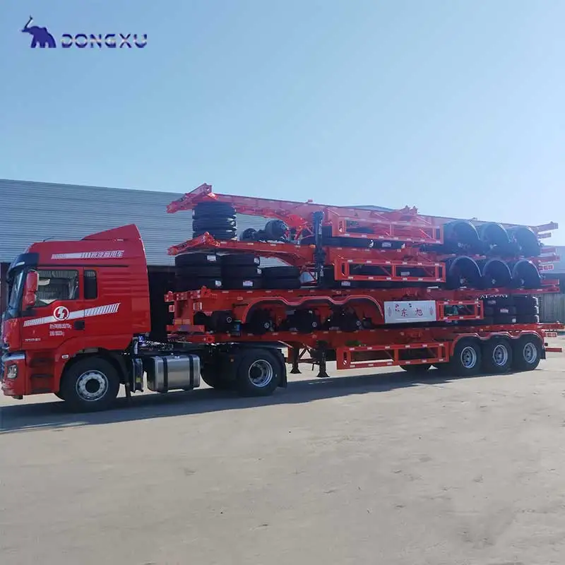 Shipping Skeleton Container Chassis Truck Trailer Gold Supplier Used Customized Logo 3 Axles 40Ft Semi-Trailer 8 Units