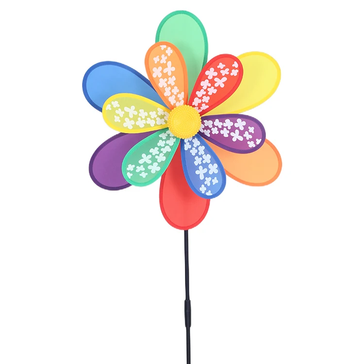 BAILING Outdoor Triple Wheel Rainbow Windmill Kids Toy Colorful Garden Spinner Windmill