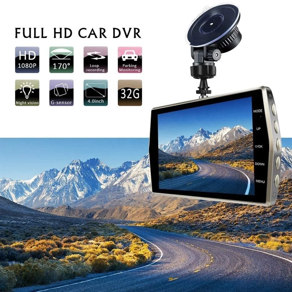 Yikoo автомобильный черный ящик 4 0 дюймов Full HD 1080P с двумя объективами камера ночного видения WDR