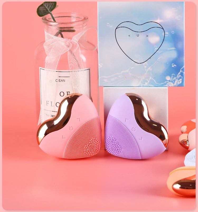 Love type electric facial cleansing device silicone soft brush head charging ultrasonic vibration wave facial cleansing device