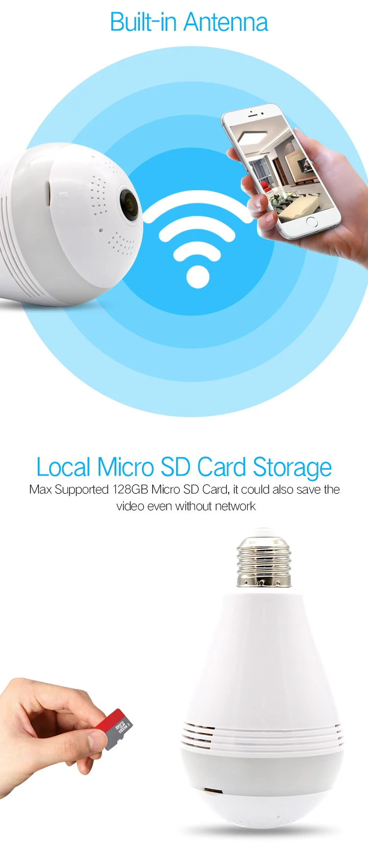 VESAFE 1080P Panoramic Night Vision Infrared Wireless Home Light Bulb Camera