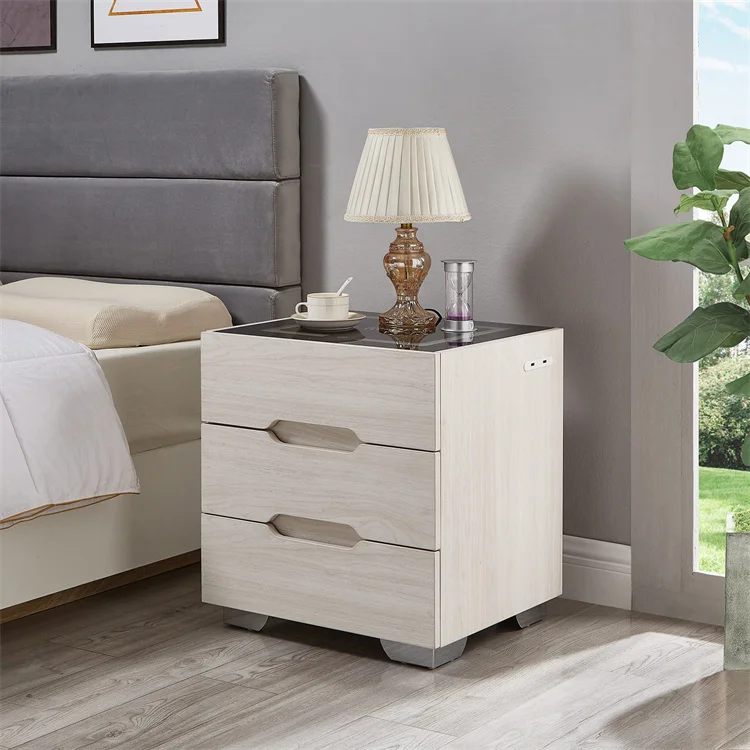 Home Furniture Bedroom Bed LED Light Smart Side Table Bedside Minimalist Wireless Charging Nightstands