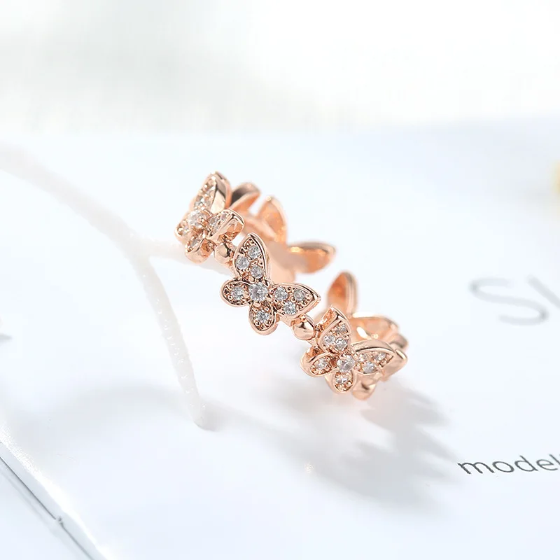 Stylish Sophisticated Crystal Zircon Jewelry Gold Plate Simulation Diamond Rings Fashion Butterfly Women