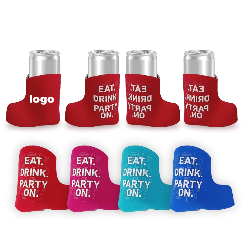 Custom Logo Printed Personalized Promotional Shoe Boot Shaped Neoprene Stubby Holder Beverage Beer Can Cooler Coozy